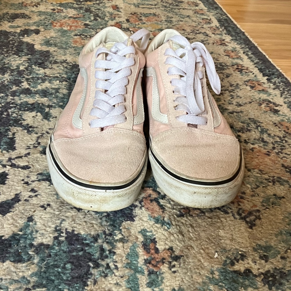 Vans Women's Soft Pink and White Sneakers